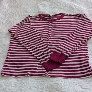 J. Crew Women's Long Sleeve Shirt - Burgundy and White Stripes